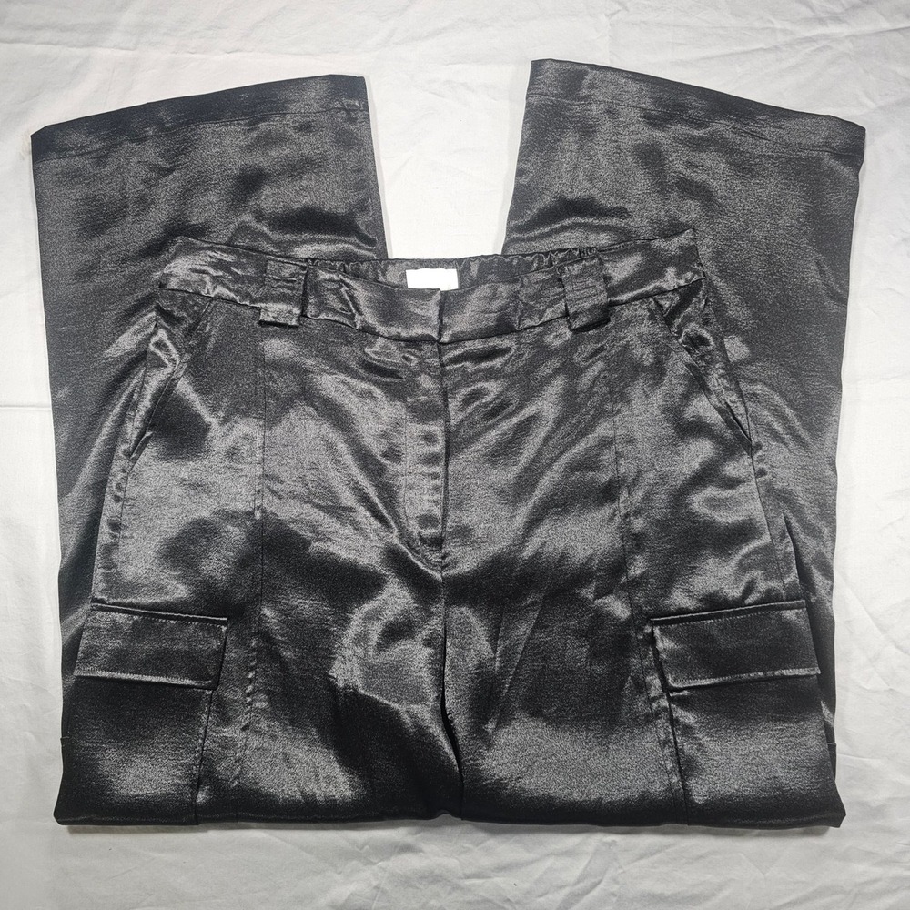 EVERY 1X Satin Look Wide Leg Cargo Leg Pockets Shimmery Dress Pants NWT 1531